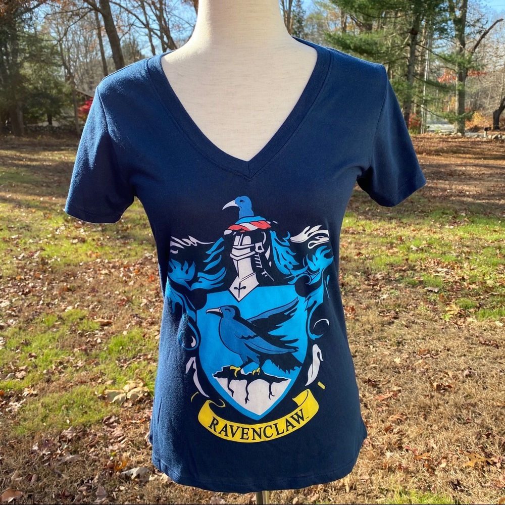 HARRY POTTER TOP TEE SHORT SLEEVE BLUE V-NECK RAVENCLAW Size S
